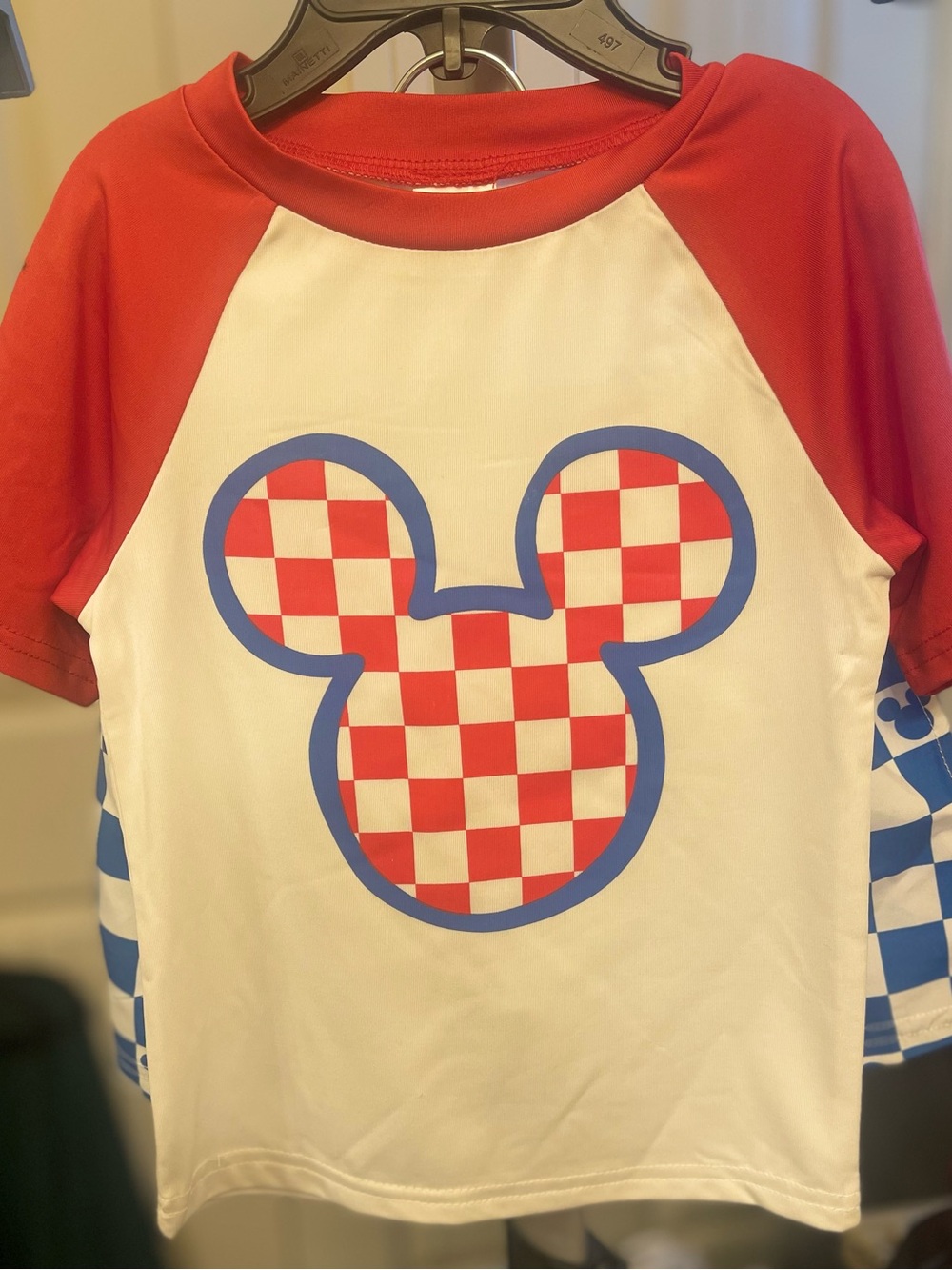 Disney Red & White Checkerboard Mickey Graphic Raglan Tee